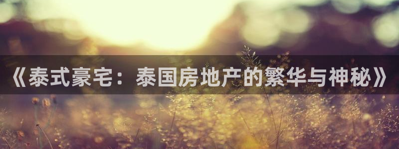 和记官网手机：《泰式豪宅：泰国房地产的繁华与神秘》